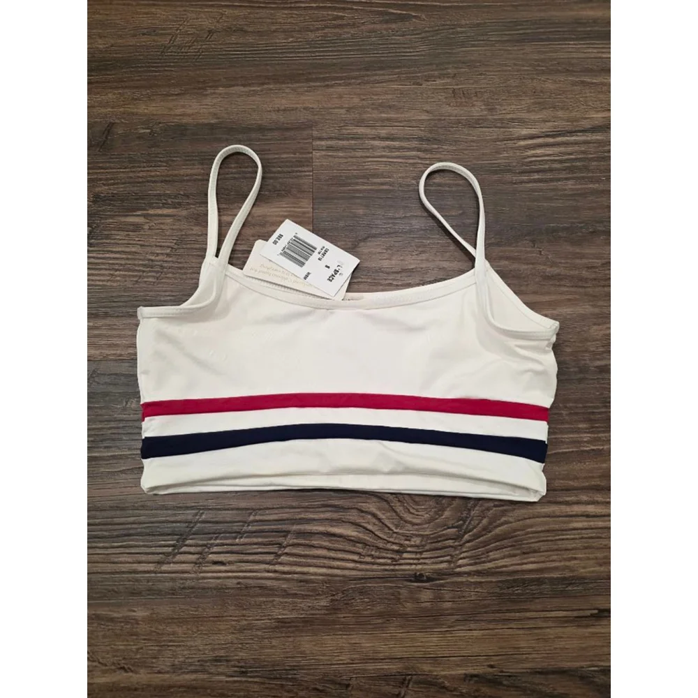 L Space Ren Top Bikini Swim Top White Stripe Size Small New